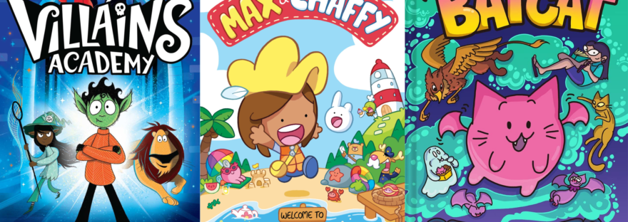The front covers for light hearted reads, the first in the series of Villains Academy, Max & Chaffy, and Batcat.